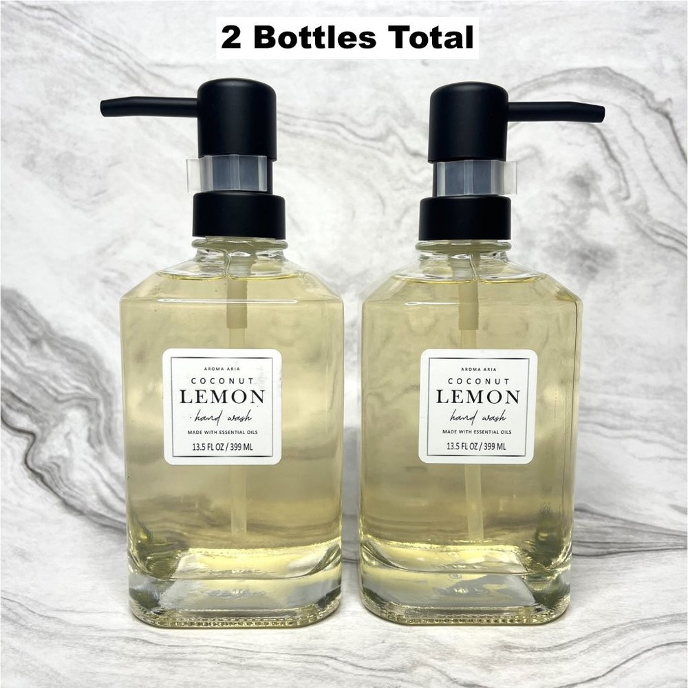 2 Aroma Aria COCONUT LEMON Hand Soap (13.5 fl oz) Glass Bottle
